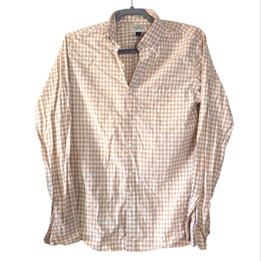 J. Crew Beige and White Gingham Button-Down Shirt